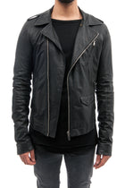 Rick Owens Black Leather Zip Slim Biker Jacket