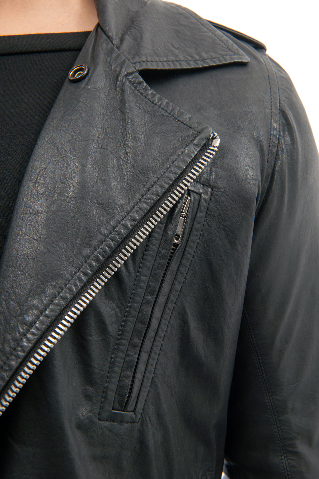 Rick Owens Black Leather Zip Slim Biker Jacket
