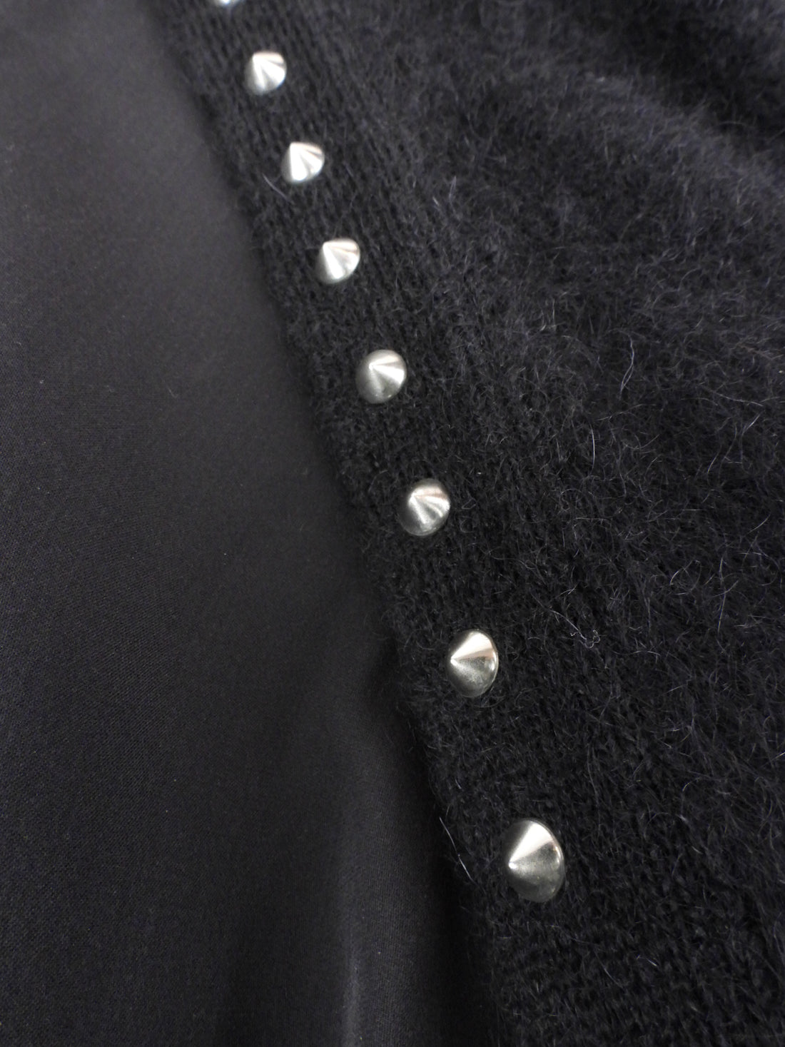 Saint Laurent S16 Black Mohair Knit SIlver Studded Cardigan