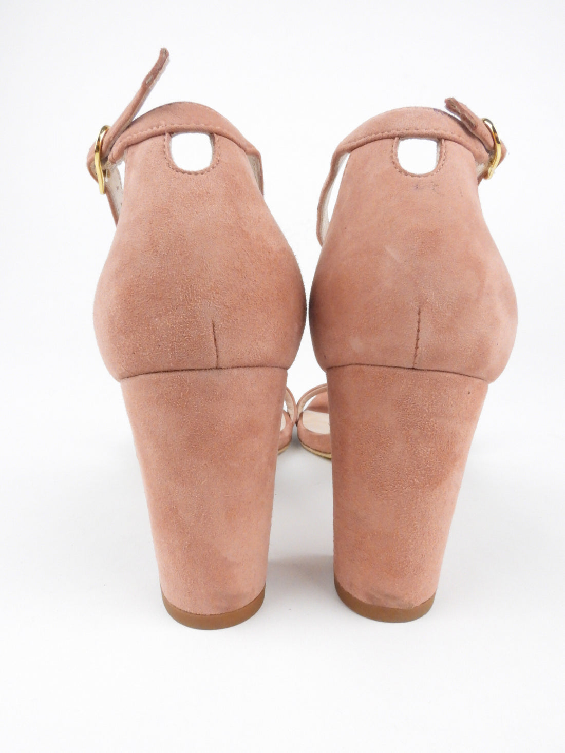 Stuart Weitzman Desert Rose Suede Leather Nearly Nude Block Heel