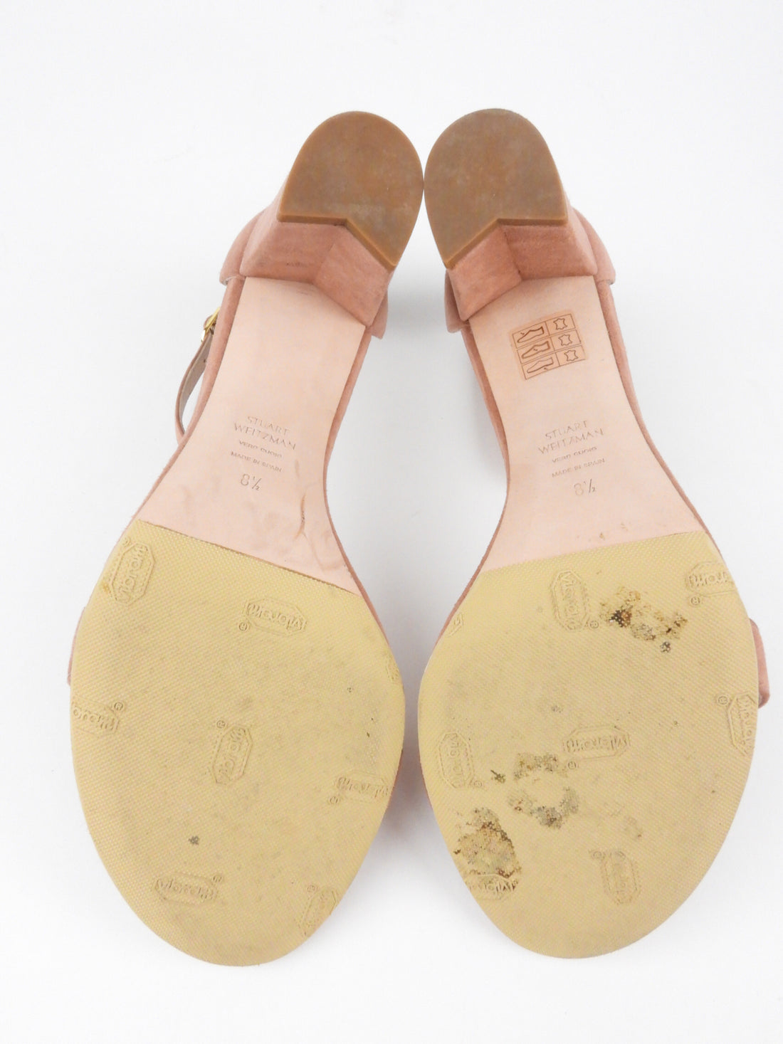 Stuart Weitzman Desert Rose Suede Leather Nearly Nude Block Heel Sandal - 8.5