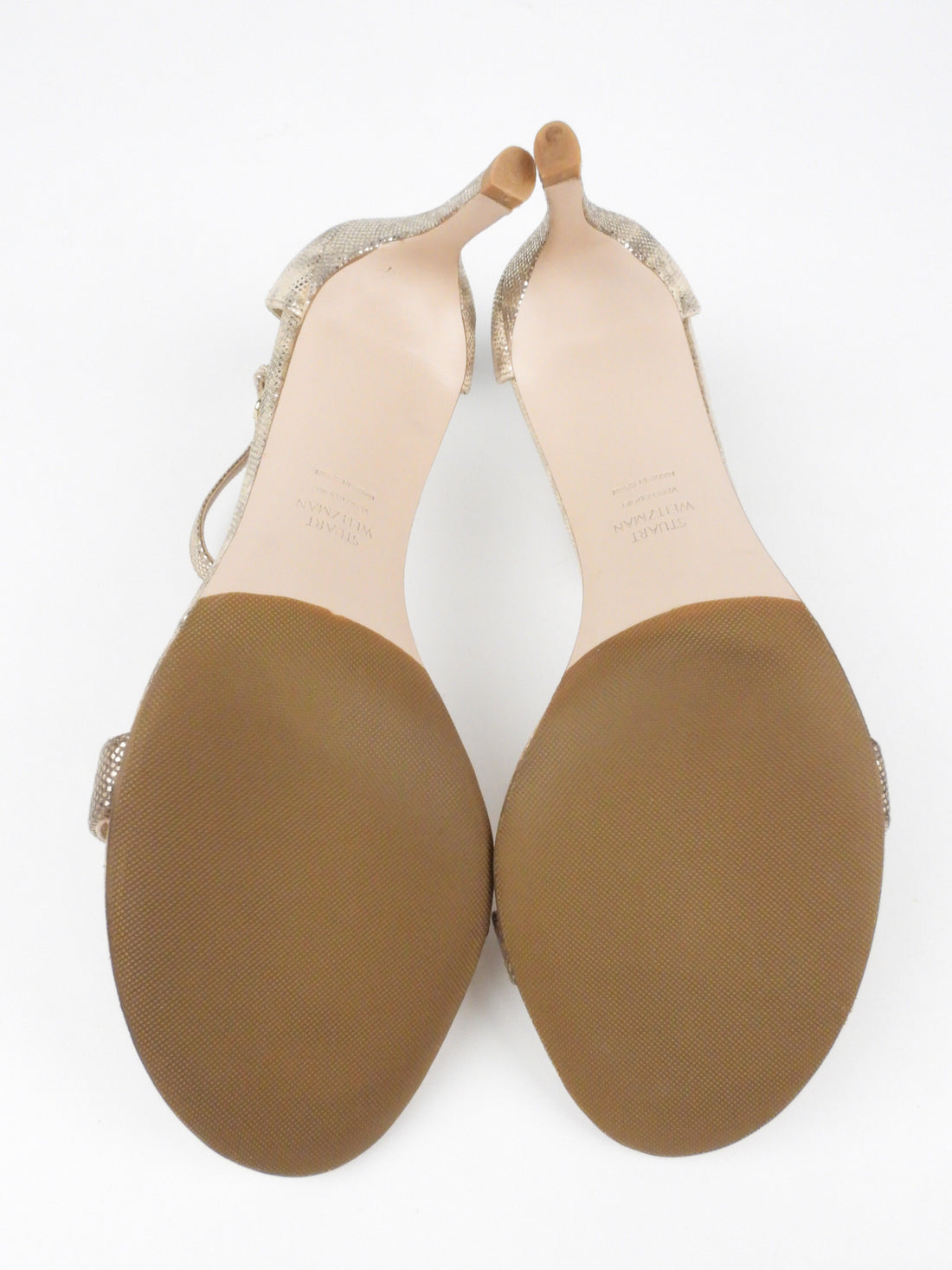 Stuart Weitzman Gold Metal Karung NuNaked Straight Stilletto Sandals I MISS YOU VINTAGE