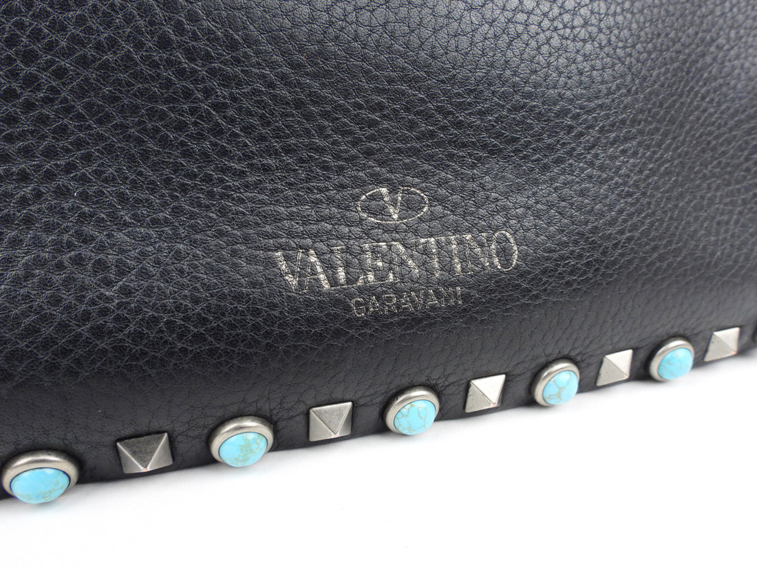 Valentino Navy Leather Guitar Rolling Rockstud Shoulder Bag