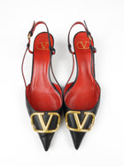 Valentino VLogo Black Calfskin Leather Logo Slingback Pumps - 39