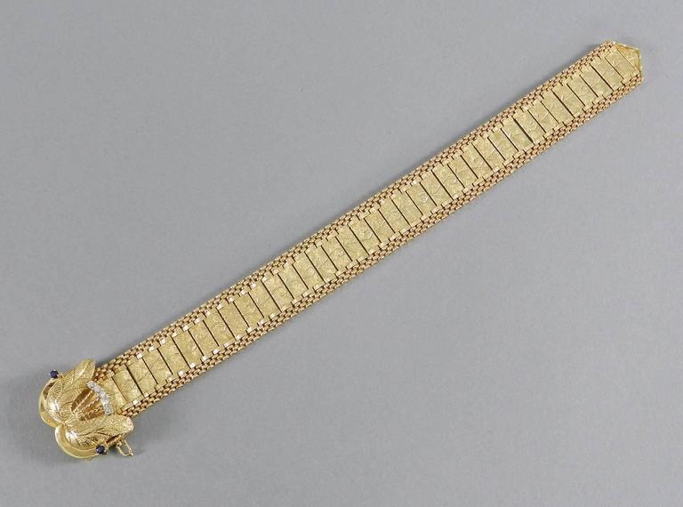 Vintage 1970's Sapphire Diamond 14k Gold Clasped Bracelet