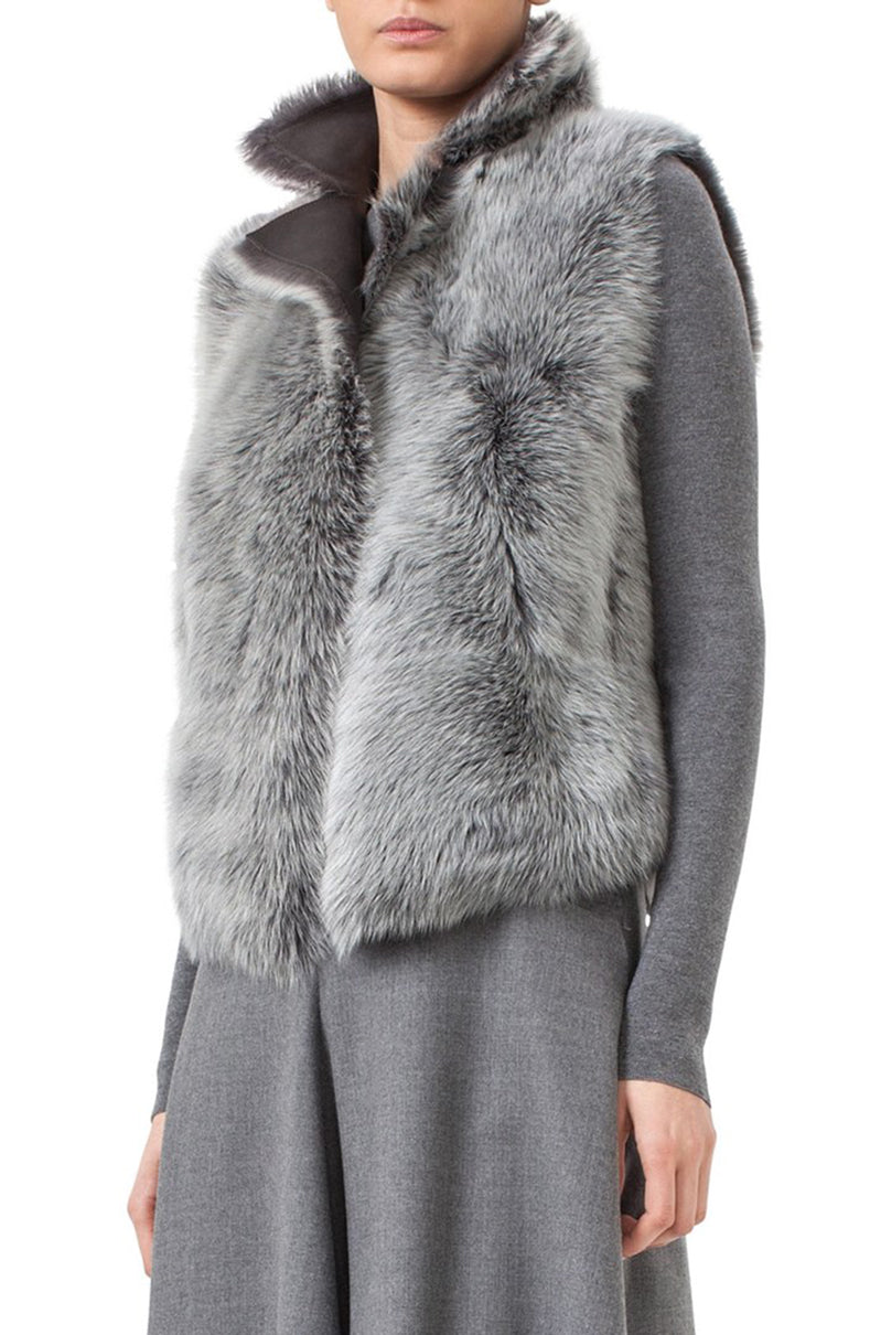 Akris Punto Grey Reversible Lambskin Shearling Fur Vest