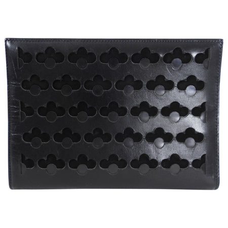 Alaia Black Leather and Suede Perforated Small Clutch Bag