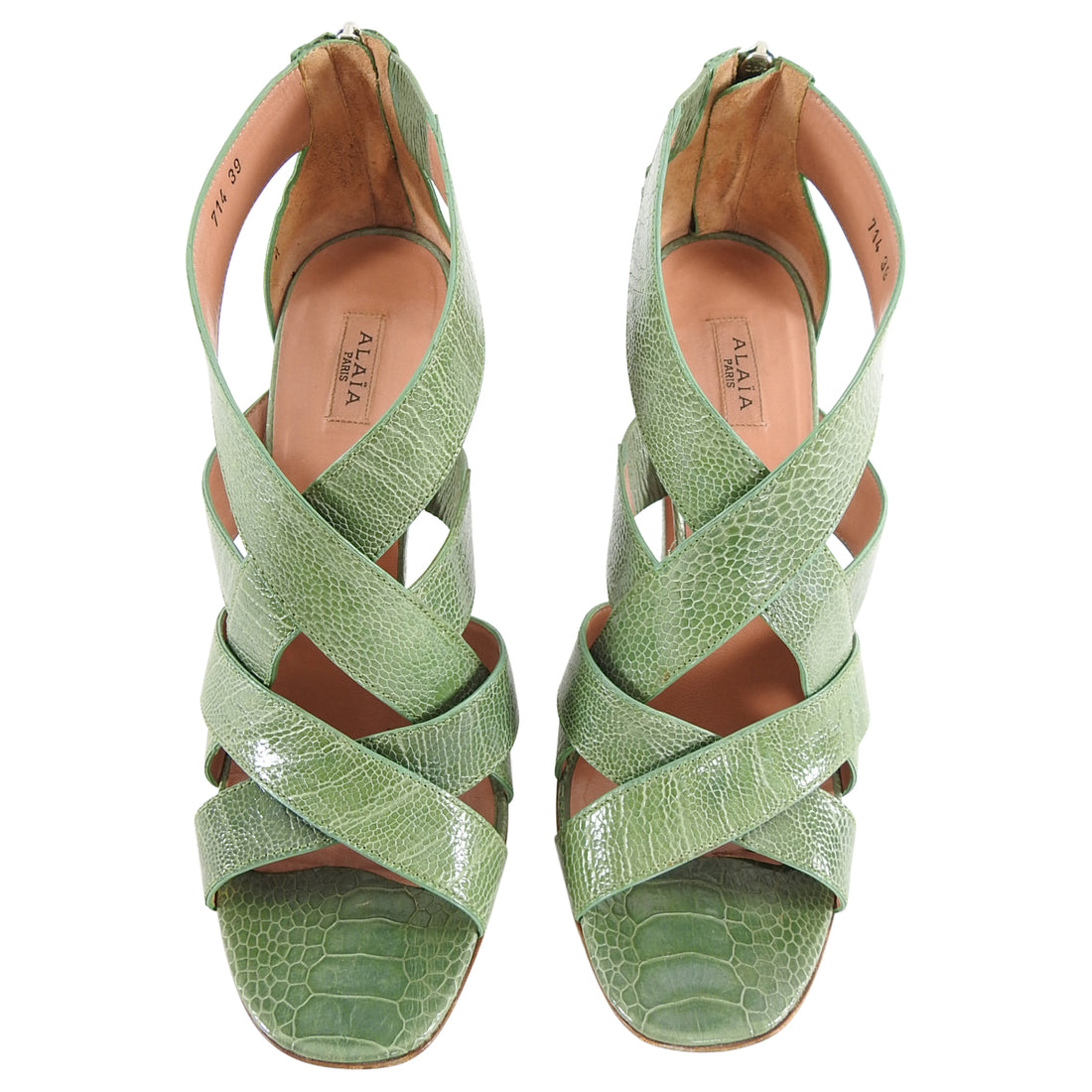 Alaia Green Lizard Criss Cross High Heel Sandals - 39