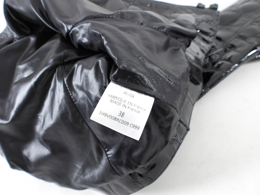Alaia Black Patent Leather Croc Embossed Crop Bolero Jacket - S / FR38