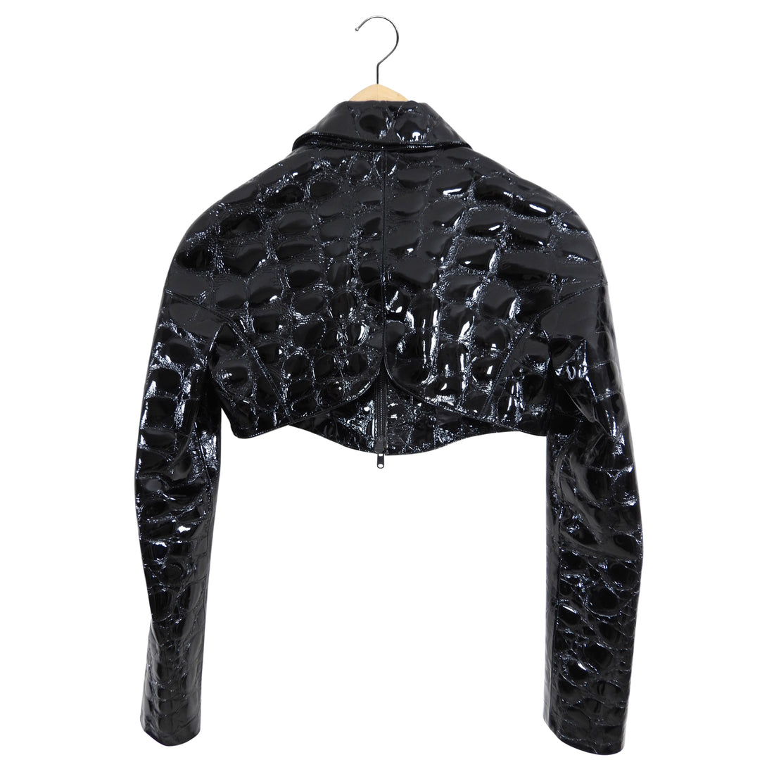 Alaia Black Patent Leather Croc Embossed Crop Bolero Jacket - S / FR38
