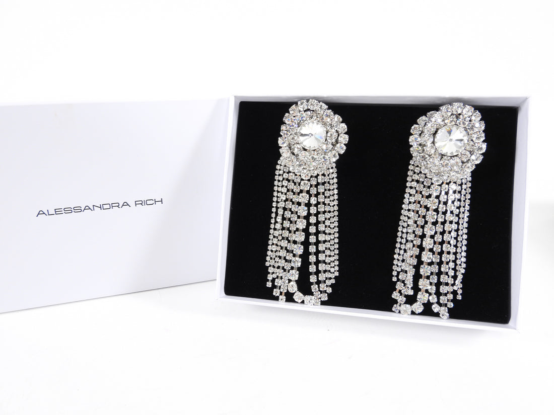 Alessandra Rich Huge Statement Rhinestone Crystal Fringe Earrings