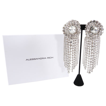 Alessandra Rich Huge Statement Rhinestone Crystal Fringe Earrings
