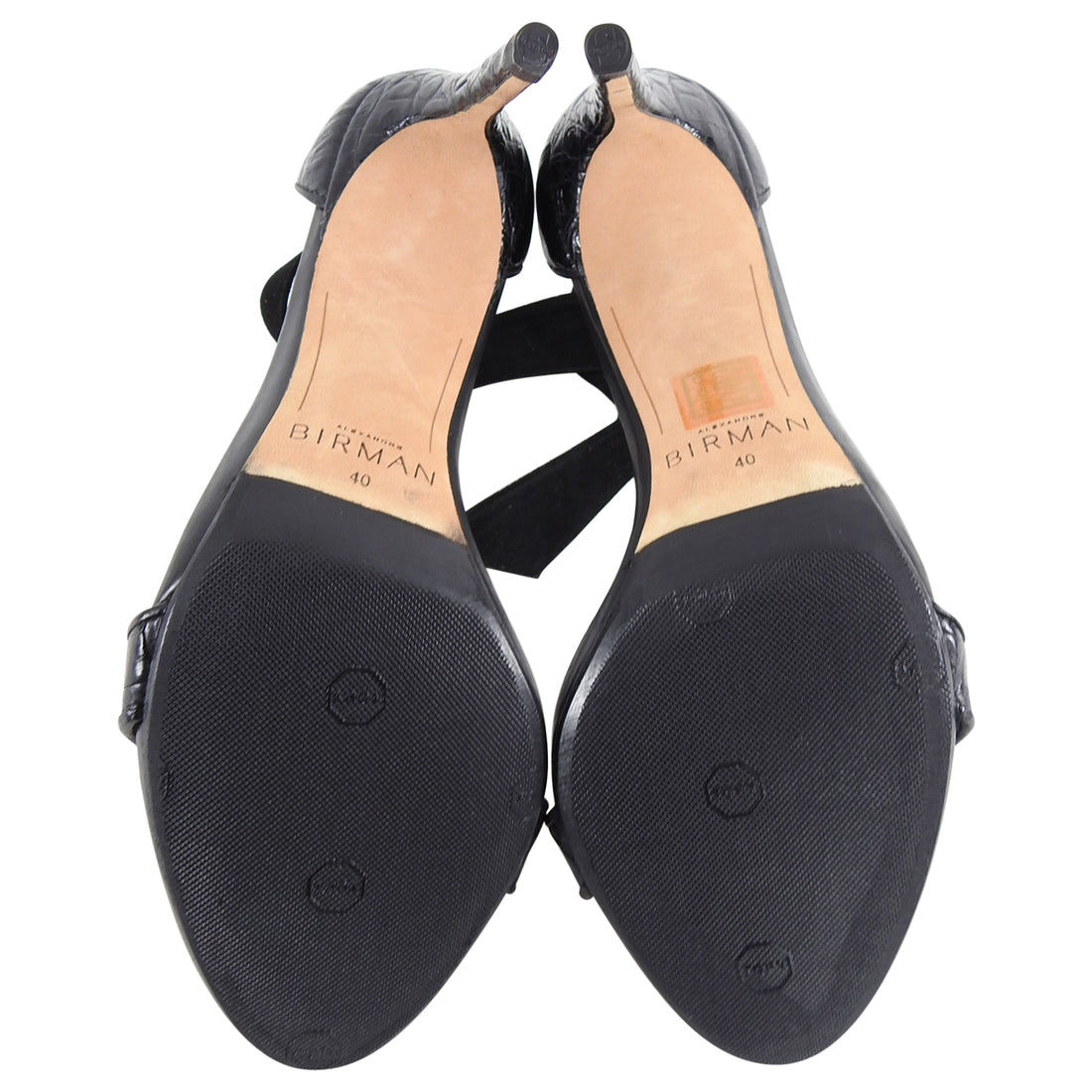 Alexandre Birman Black Croc High Heel Sandals with Ankle Tie - 40