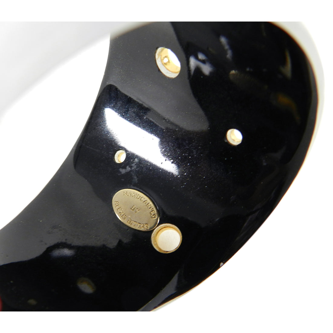 Alexis Bittar Pearly White Resin Cuff Bracelet with Gold Grommets
