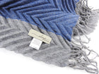 Alonpi Italy Blue and Grey Pleat Long Cashmere Fringe Scarf