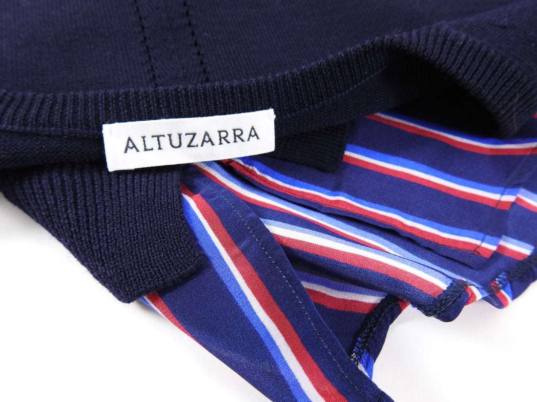 Altuzarra Colbery Navy Knit Top with Striped Shirt Inset - S