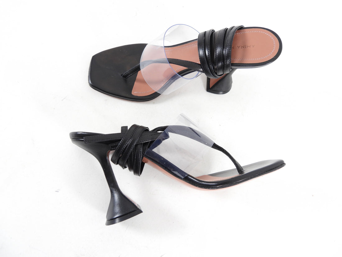 Amina Muaddi Zula Sandal Clear PVC Wrap Around Heels - 37.5