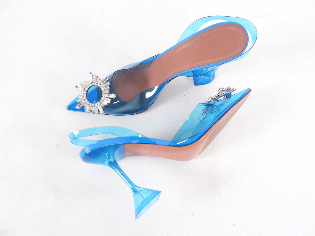 Amina Muaddi Blue Glass Heels with Crystal Buckle - 40 / 9.5