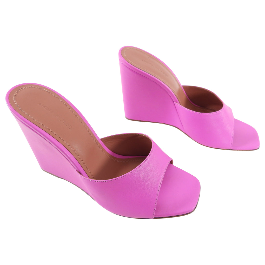 Amina Muaddi Lupita Pink Leather Wedge Heel - 40