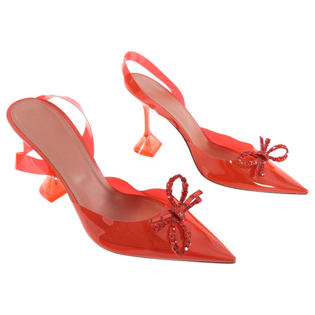 Amina Muaddi Red Acrylic Rosie Crystal Bow Slingbacks - 40.5 (USA 10)