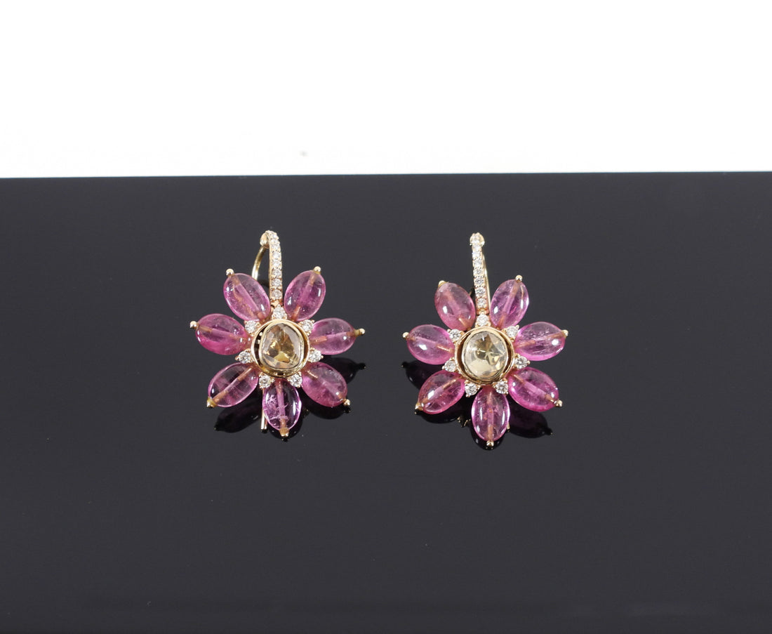 Amrapali Jaipur Gold Ruby Diamond Floral Drop Earrings