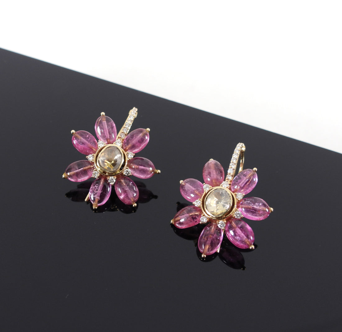 Amrapali Jaipur Gold Ruby Diamond Floral Drop Earrings