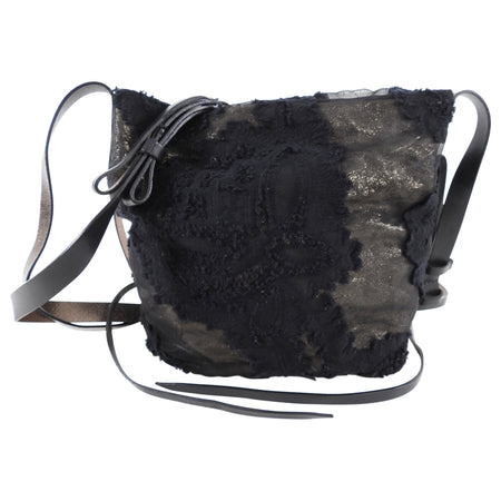 Ann Demeulemeester Pewter Metallic Leather Fabric Crossbody Bag