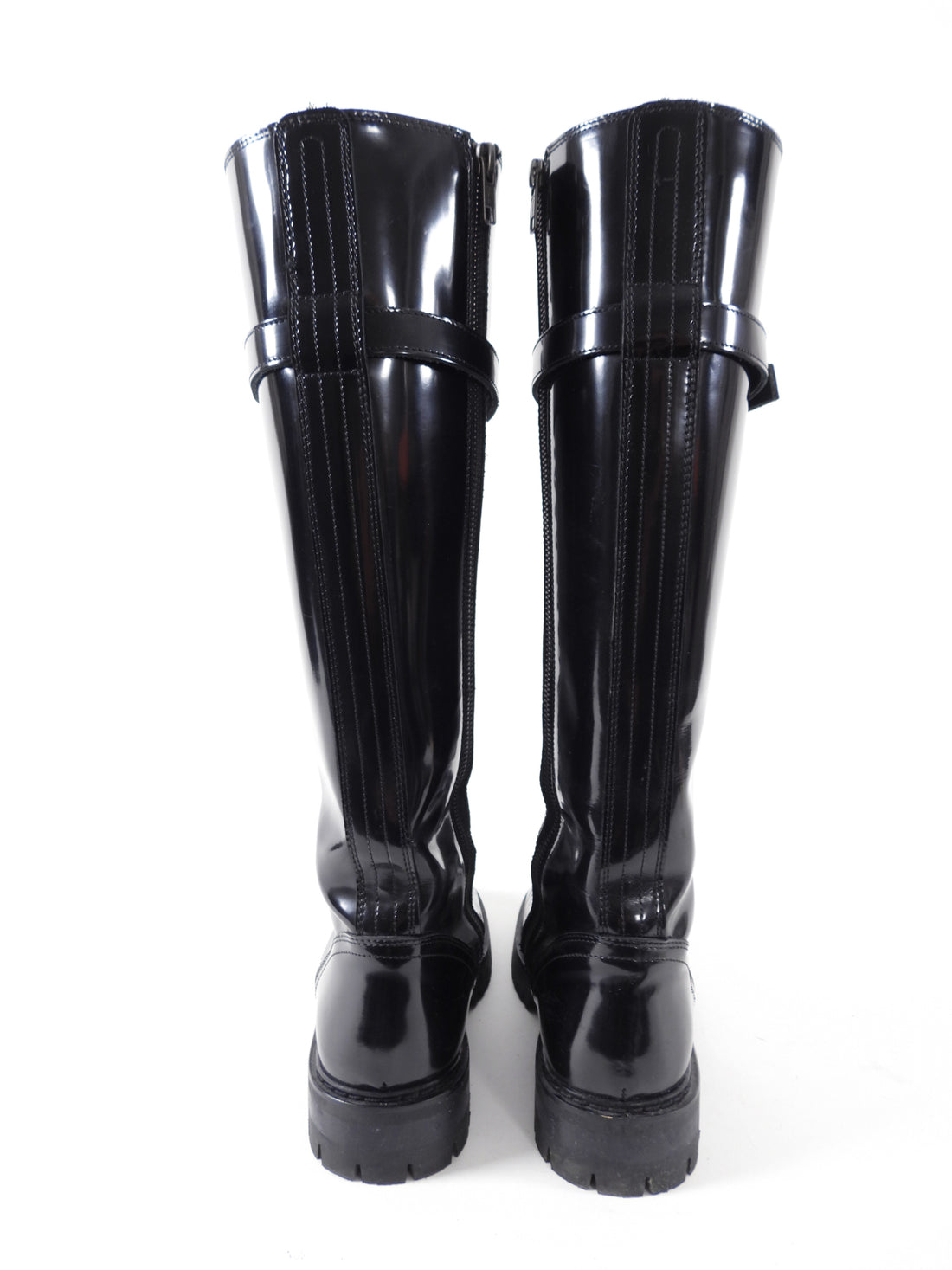 Ann Demeulemeester Black Glossed Leather Tall Combat Boots - 39