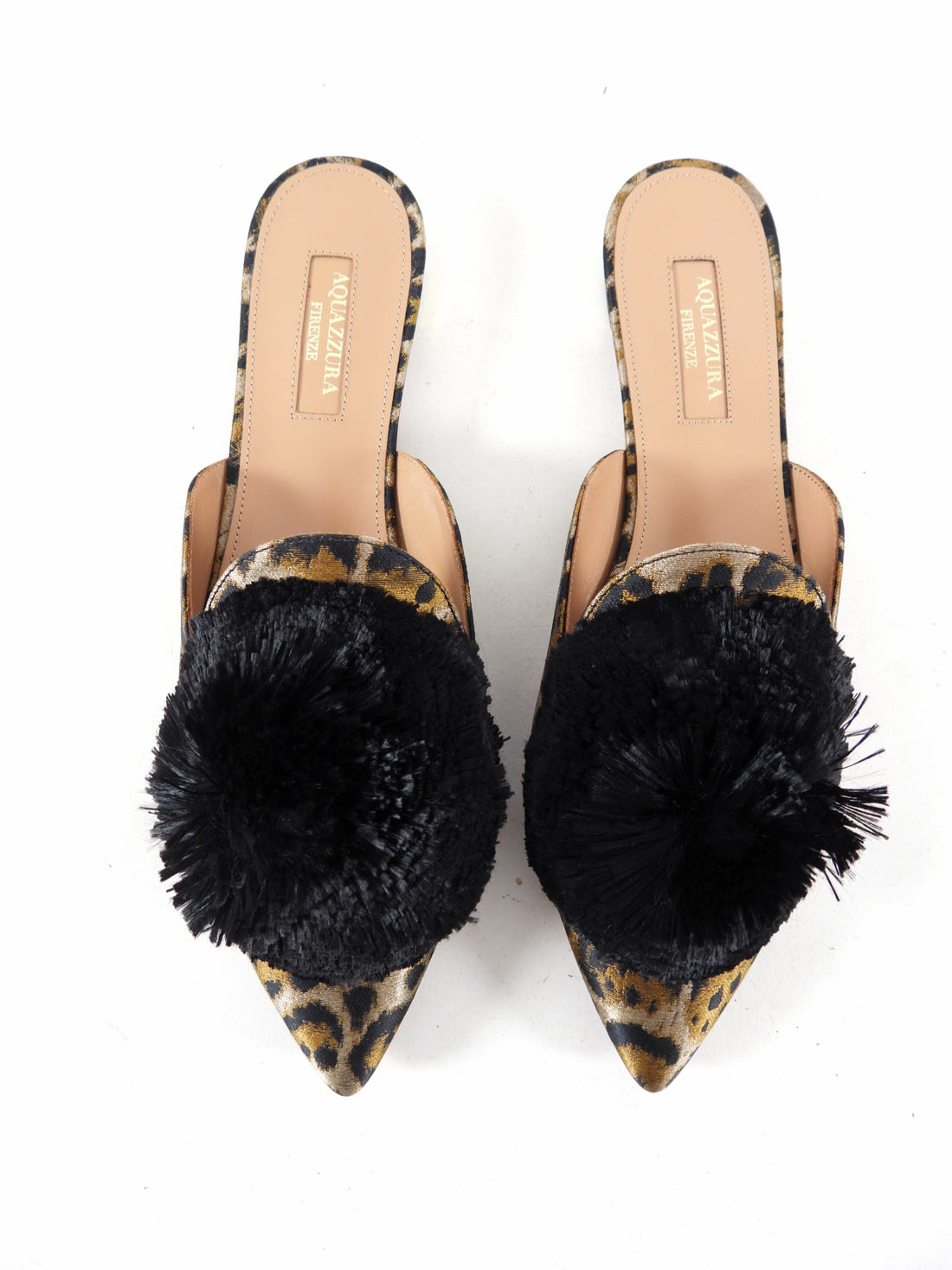 Aquazurra Leopard Fabric Poweder Puff Flat Slide Shoes - 37 / 6.5