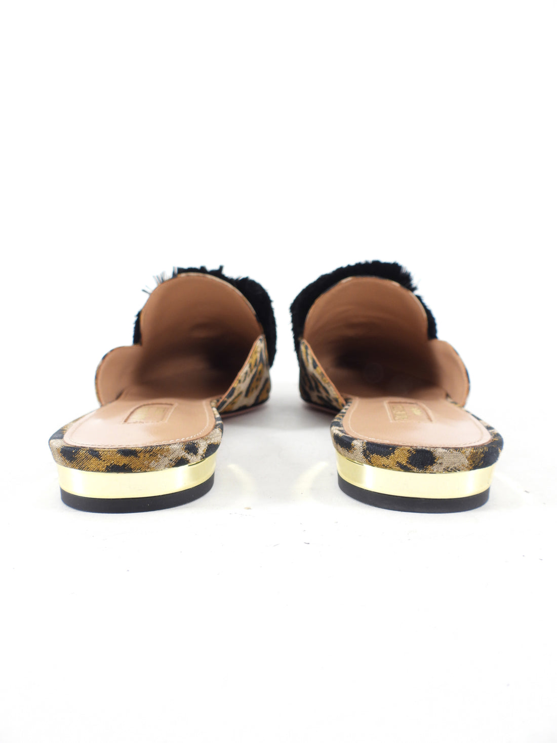 Aquazurra Leopard Fabric Poweder Puff Flat Slide Shoes - 37 / 6.5