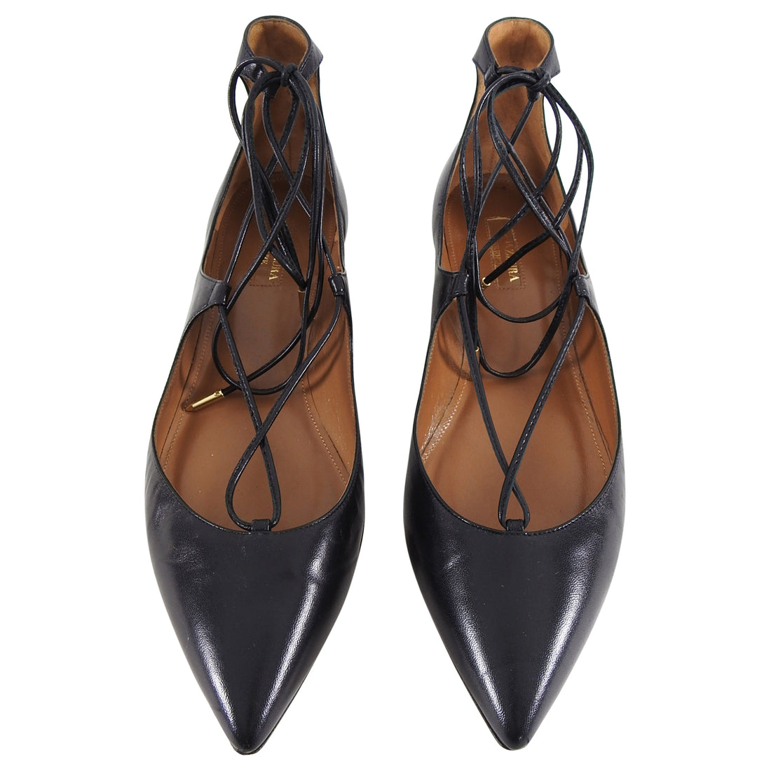 Aquazzura Black Leather Flat Lace Up Christy Shoes - 40