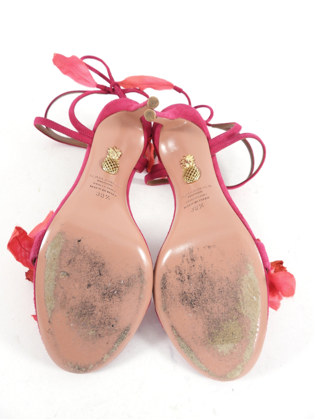 Aquazzura Pink Suede Floral 105 Sandals - 39.5 (USA 9)