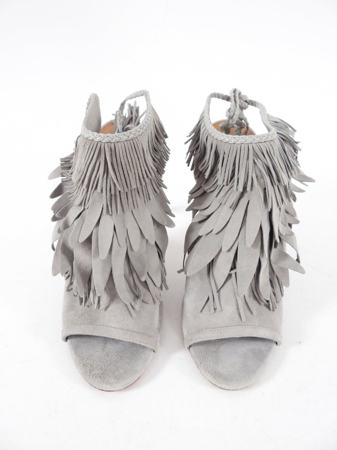 Aquazzura Grey Suede Fringe Mule Sandals - 40 / 9.5