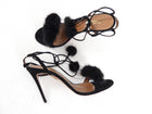 Gianvito Rossi Black Suede and Mink Pom Pom Sandals - 37.5