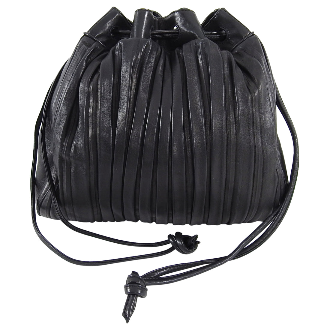 Armani Le Collezioni Black Pleated Leather Drawstring Shoulder Bag