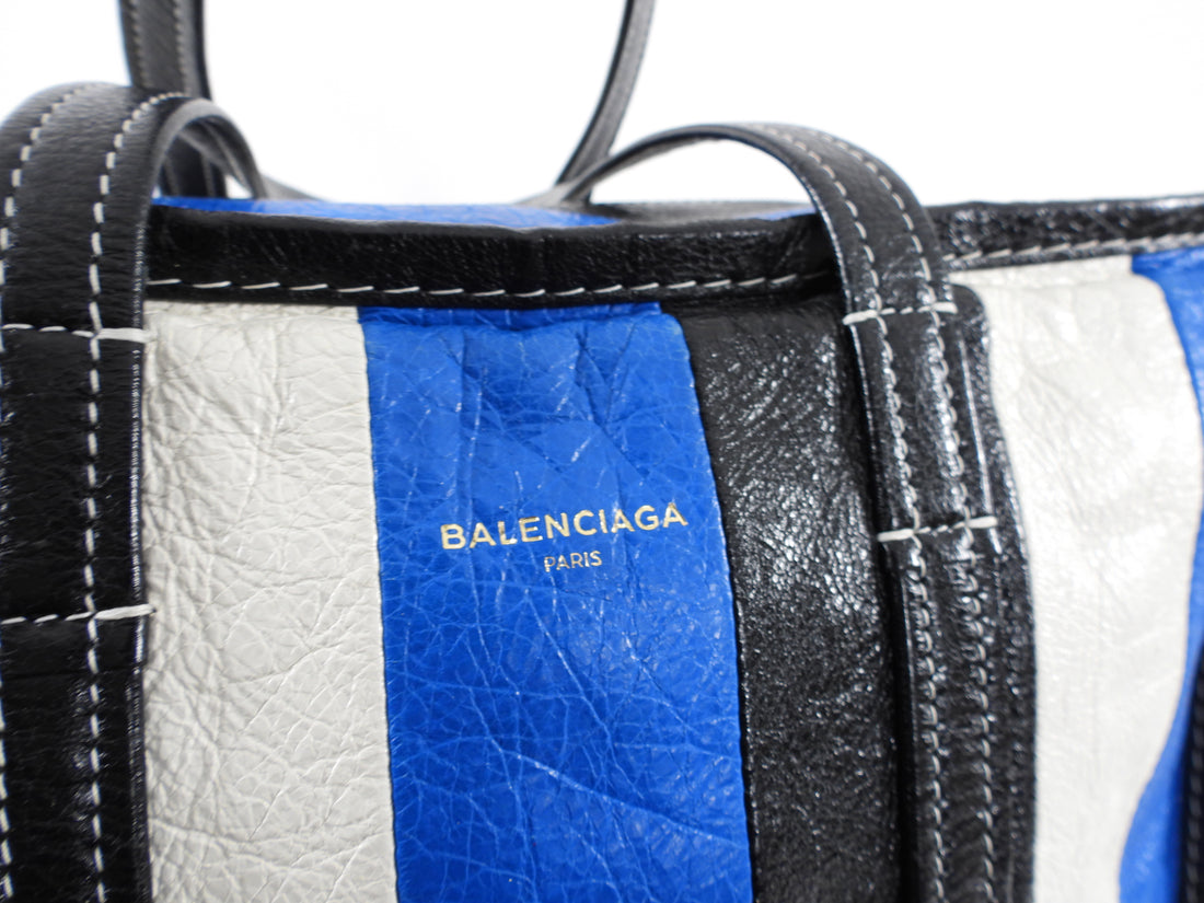 Balenciaga Bazaar Blue Stripe Leather Large Tote Bag