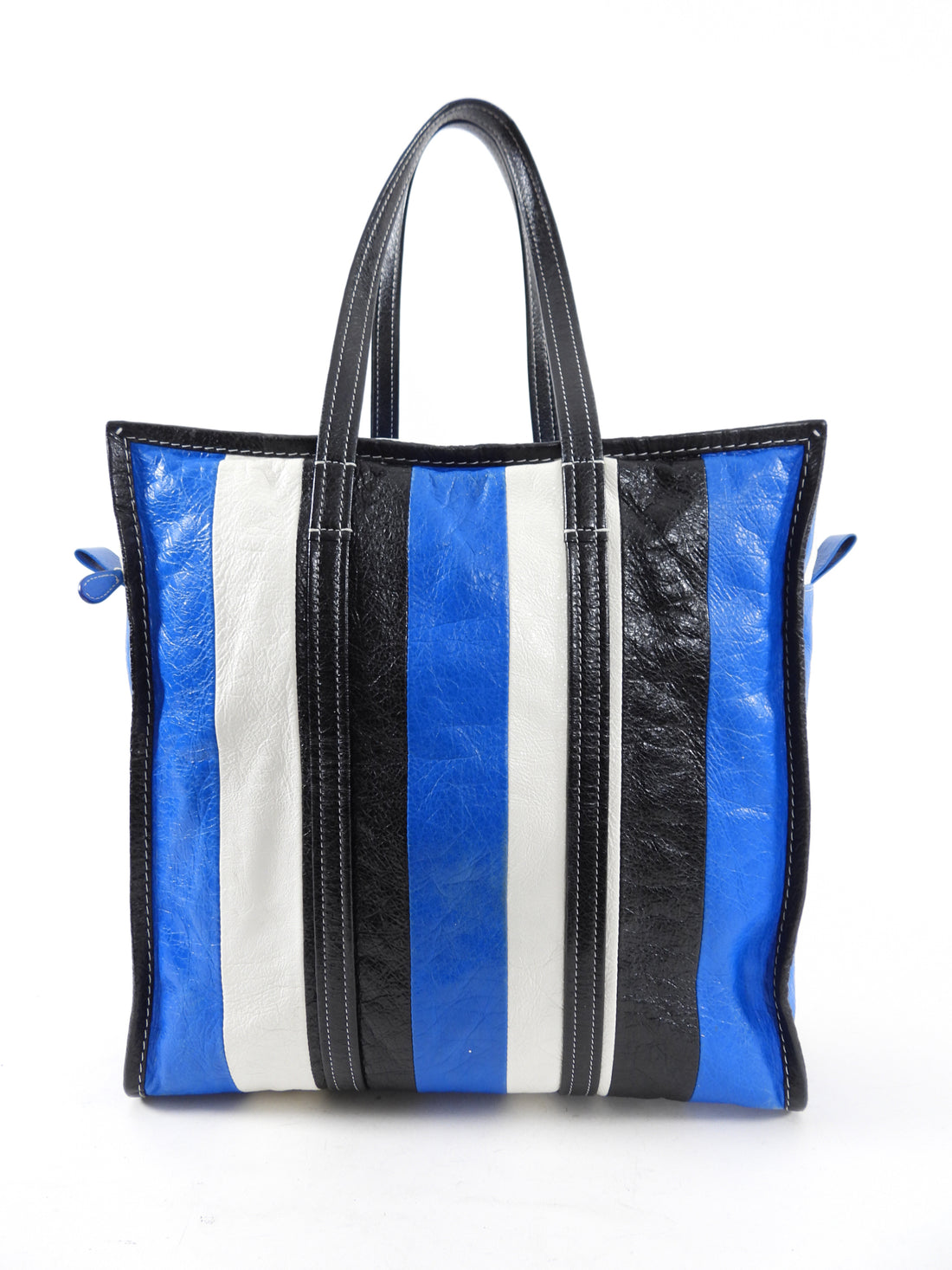 Balenciaga Bazaar Blue Stripe Leather Large Tote Bag