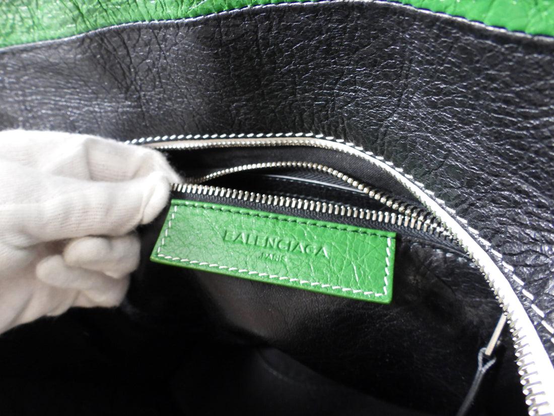 Balenciaga Bazaar Striped Green and Black Small Tote Bag