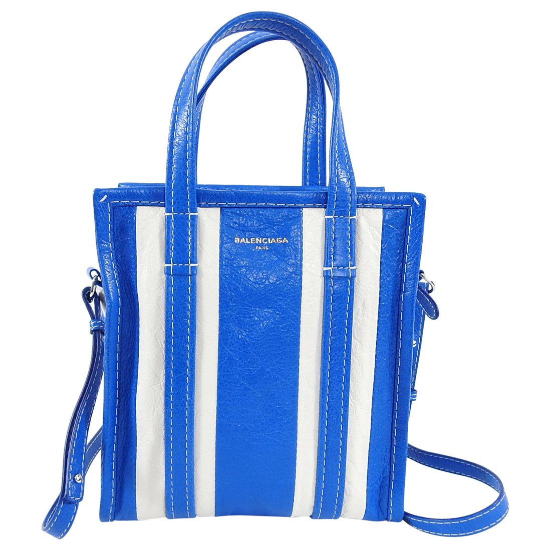 Balenciaga Bazar XS Blue and White Striped Tote Bag