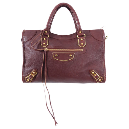 Balenciaga Burgundy Metallic Edge City Medium Bag 