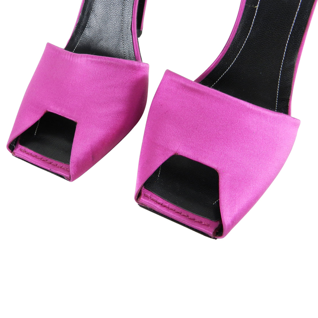 Balenciaga Hot Fuchsia Pink Satin “Broken Heel” Peep Toe Sandals - 39.5