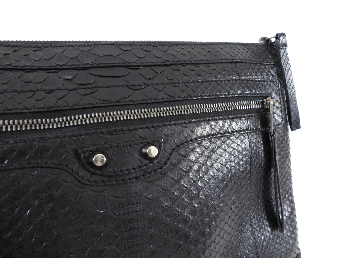 Balenciaga Black Python Arena Classic Clutch Bag