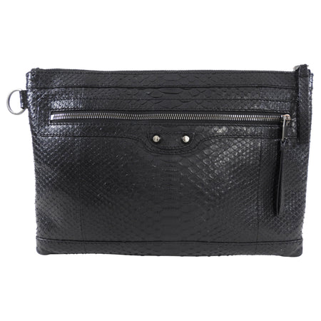 Balenciaga Black Python Arena Classic Clutch Bag