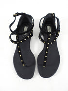 Balenciaga Black Suede Sandals with Light Gold Metal Studs