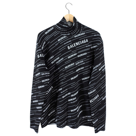 Balenciaga 2019 Black Wool All Over Logo Sweater - L