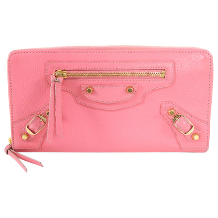 Balenciaga Pink Leather Classic City Zip Wallet