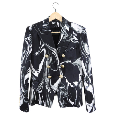 Balmain Black and White Marble Pattern Blazer - FR42 / USA L (8/10)