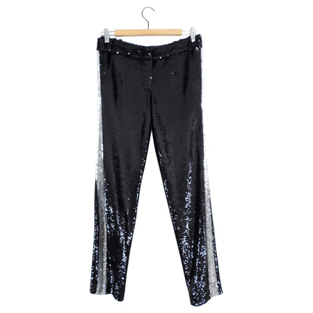 Balmain Black Silver Sequin Tuxedo Stripe Trouser - 38