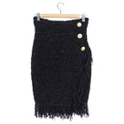 Balmain Stretch Knit Shimmer Tweed Fringe Pencil Skirt - FR40 / USA M