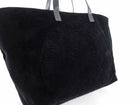 Balmain Paris Black Velvet and Leather Logo Shopper Tote Bag